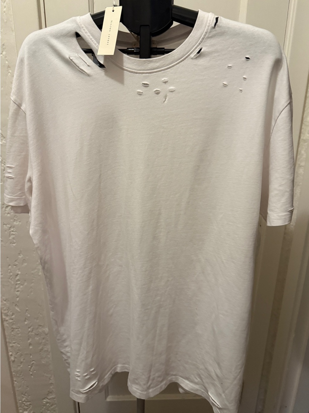 Gilded intent White Distressed Crewneck T-Shirt - unisex or boyfriend cut